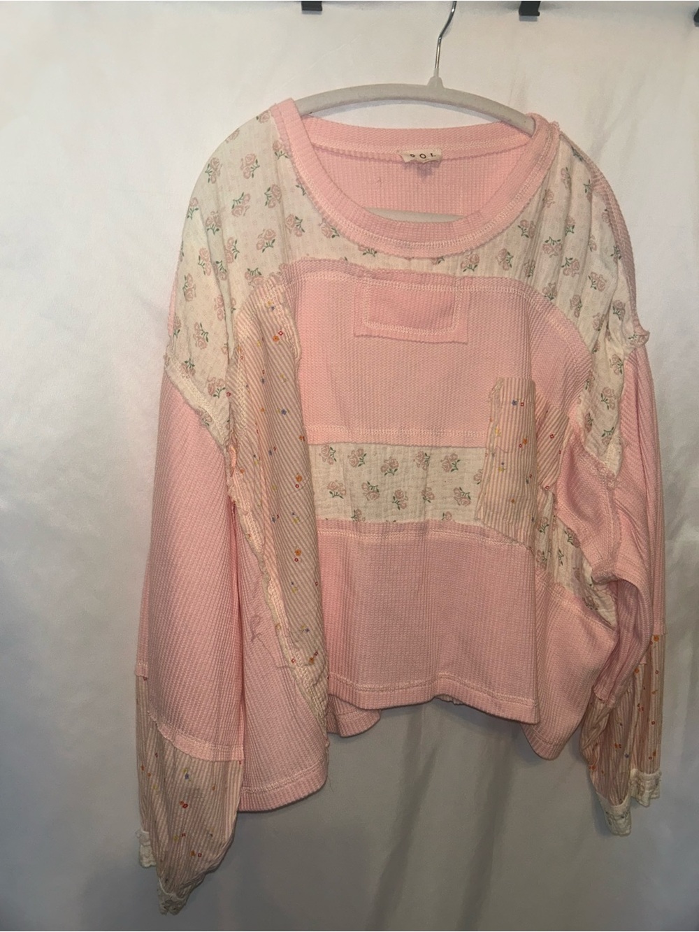 POL Pink Patchwork Floral Long-Sleeve Women's Top